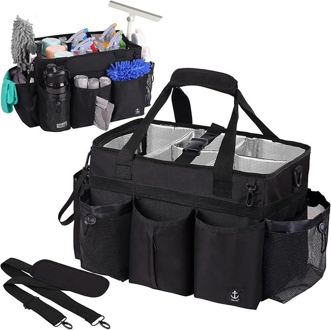 Timoxi Large Wearable Cleaning Caddy Bag with Detachable Divider, Cleaning Organizer with Handles, Cleaning Supply Tote wi...