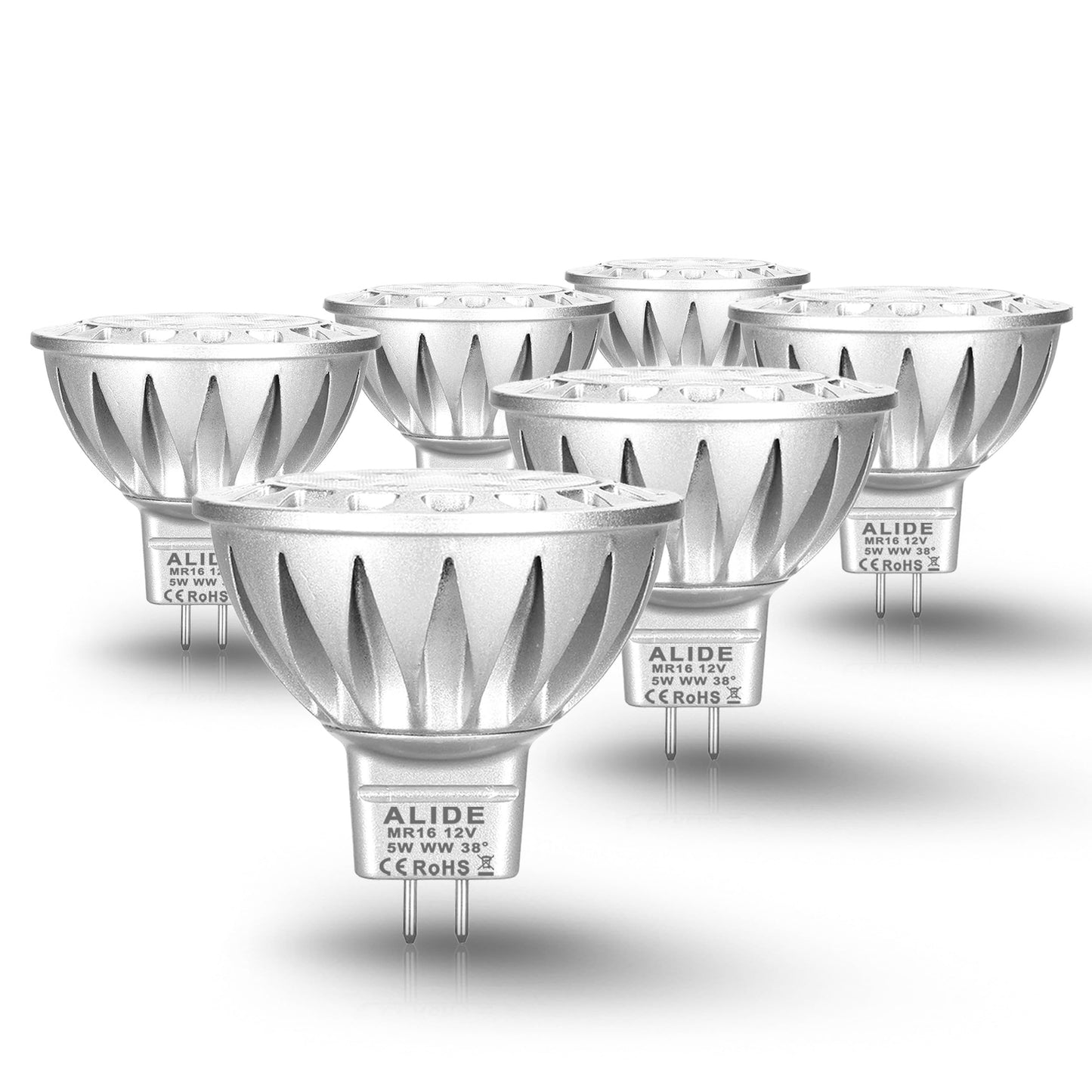 Alide 12V Mr16 Gu5.3 Led Outdoor Landscape Bulbs 5W  Mr16 35W 50W Halogen Replacement  2700K Soft Warm White Low Voltage Bulbs Spotlights For Landscape Track Lighting Not Dimmable 458Lm 38 Deg 6 Pack