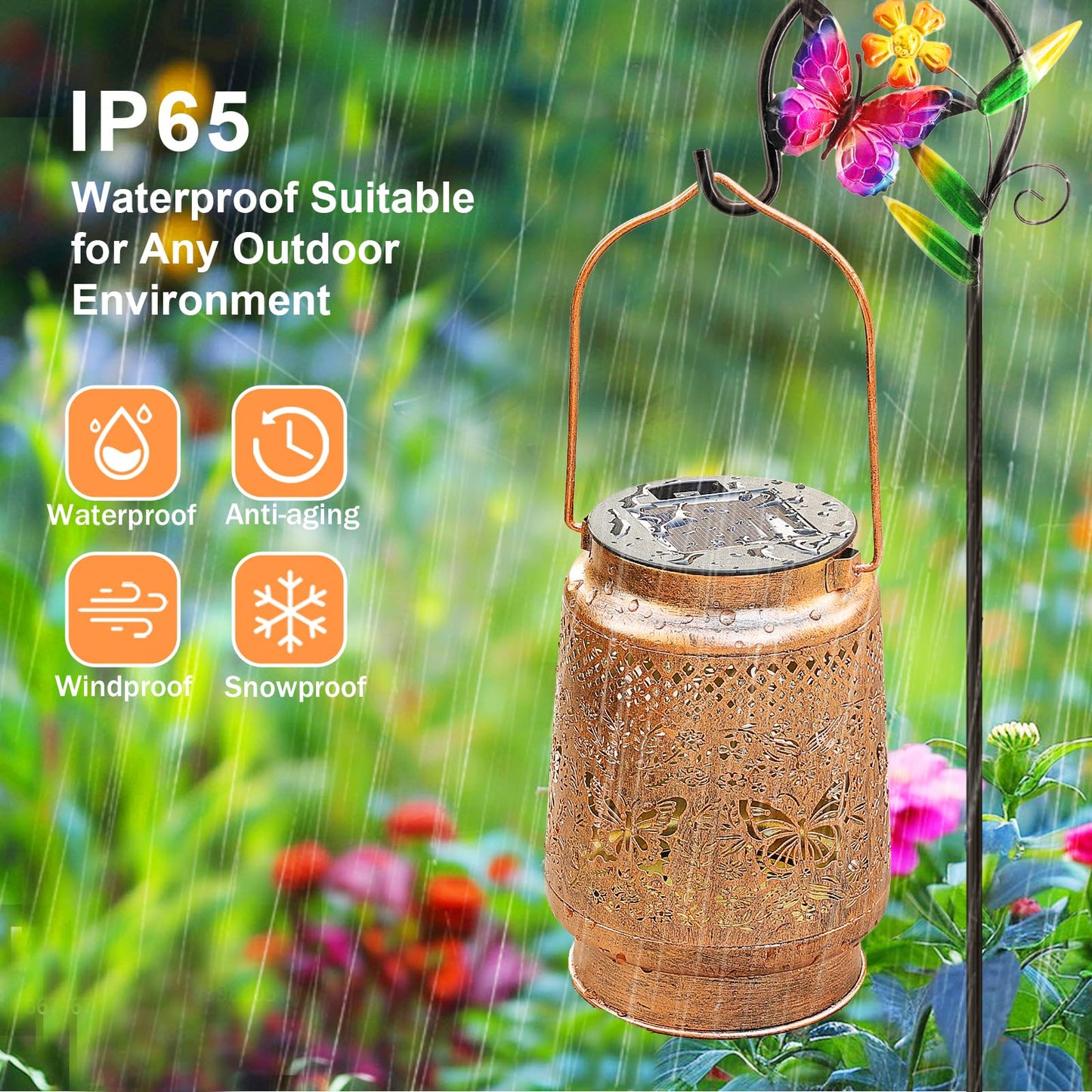 2 Pack Solar Lanterns Outdoor Butterfly Garden Decor  Birthday Gifts For Women Mom Grandma Christmas  Waterproof Metal Hanging Solar Lights Led Decoration With Shepherd Hook Outside For Yard Patio