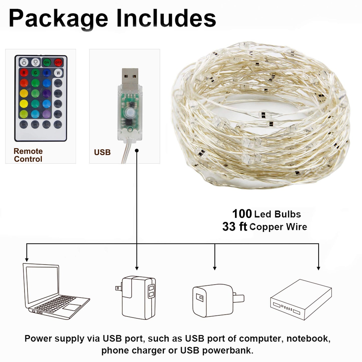 Twinkle Star Usb Fairy String Lights, 33Ft, 100 Led, Waterproof, Multicolor, Remote Control, 4 Lighting Modes, Model 43551-119507