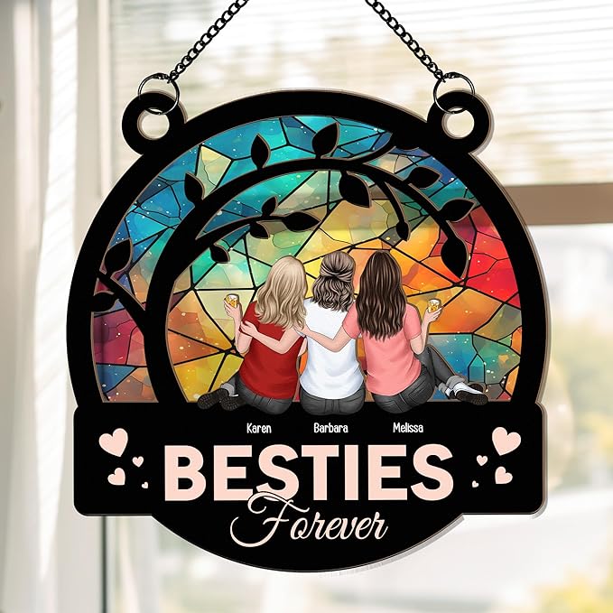 Macorner Personalized Window Hanging Suncatcher Ornament Friendship Gifts for Women, Birthday Gifts for Women Friendship, Best Friend Birthday Gifts, Besties Forever BFF Gift, A5-3 Girls
