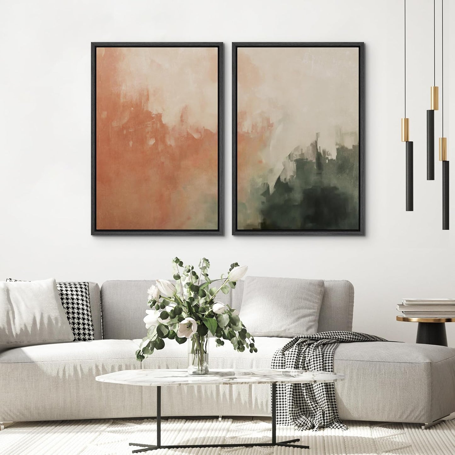 SIGNWIN Framed Canvas Print Wall Art Set Color Fade Abstract Landscape Earthy Terracotta and Forest Green Illustrations Modern Minimal Decorative for Living Room, Bedroom, Office - 16"x24"x2 Black