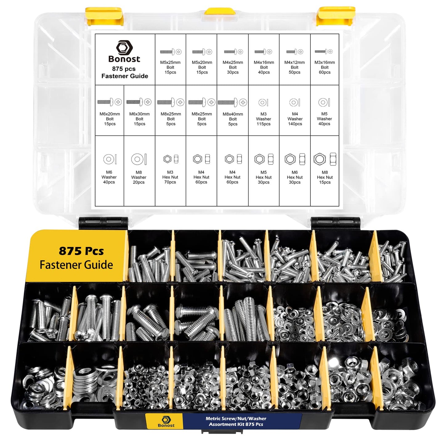 Bonost 2300 Pieces Hardware Assortment Kit - Metric & SAE Machine Screw Assortment Kit with Assorted Nuts, Bolts, and Washers (3 Trays)