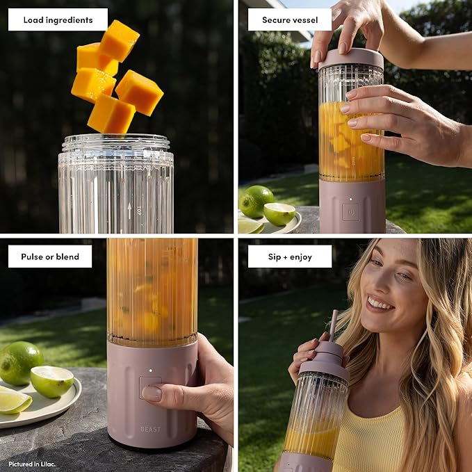 Beast GO Cordless, Premium Portable Blender for Shakes & Smoothies, 22oz Vessel, Blends Ice & Frozen Fruit, Travel-Ready, Rechargeable USB-C Battery, Drinking Lid and Straw System (Cloud White)
