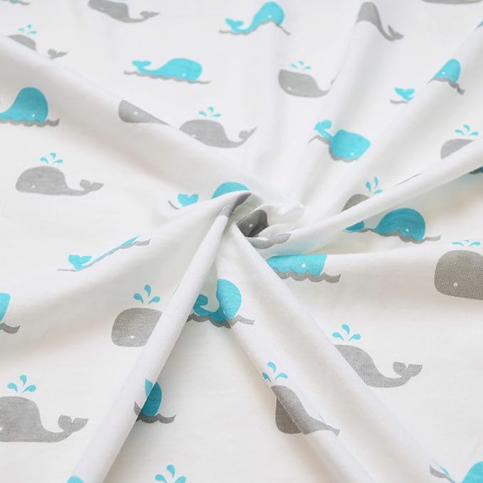 American Baby Company Printed 100% Cotton Knit Fitted Contoured Changing Table Pad Cover - Compatible with Mika Micky Bassinet, Aqua Whale, for Boys and Girls