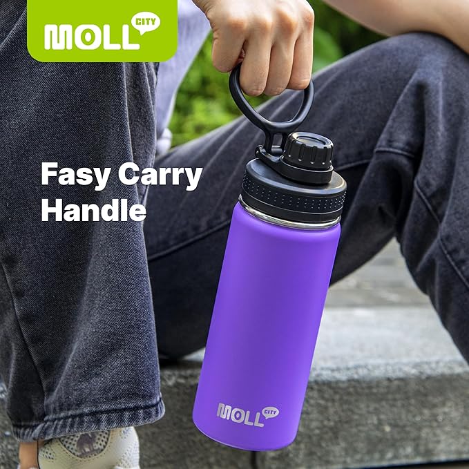 Kids Water Bottle with Spout Lid-12 oz Sports Wide Mouth Water Bottle for School-Reuasble Stainless Steel Vacuum Insulated Water Flask with Silicone Boot(Purple)