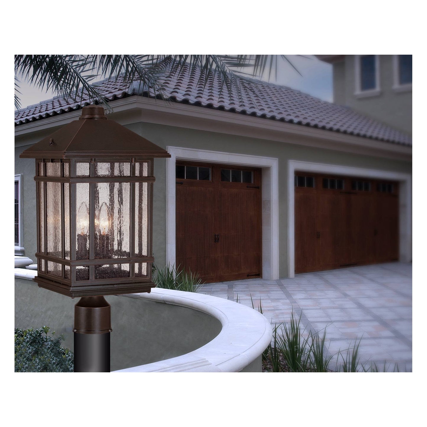 Kathy Ireland Outdoor Post Light, 18 Rubbed Bronze, Frosted Seeded Glass Panels, Model Lp123S-2C-E12, For Porch, Patio, Garden, Driveway