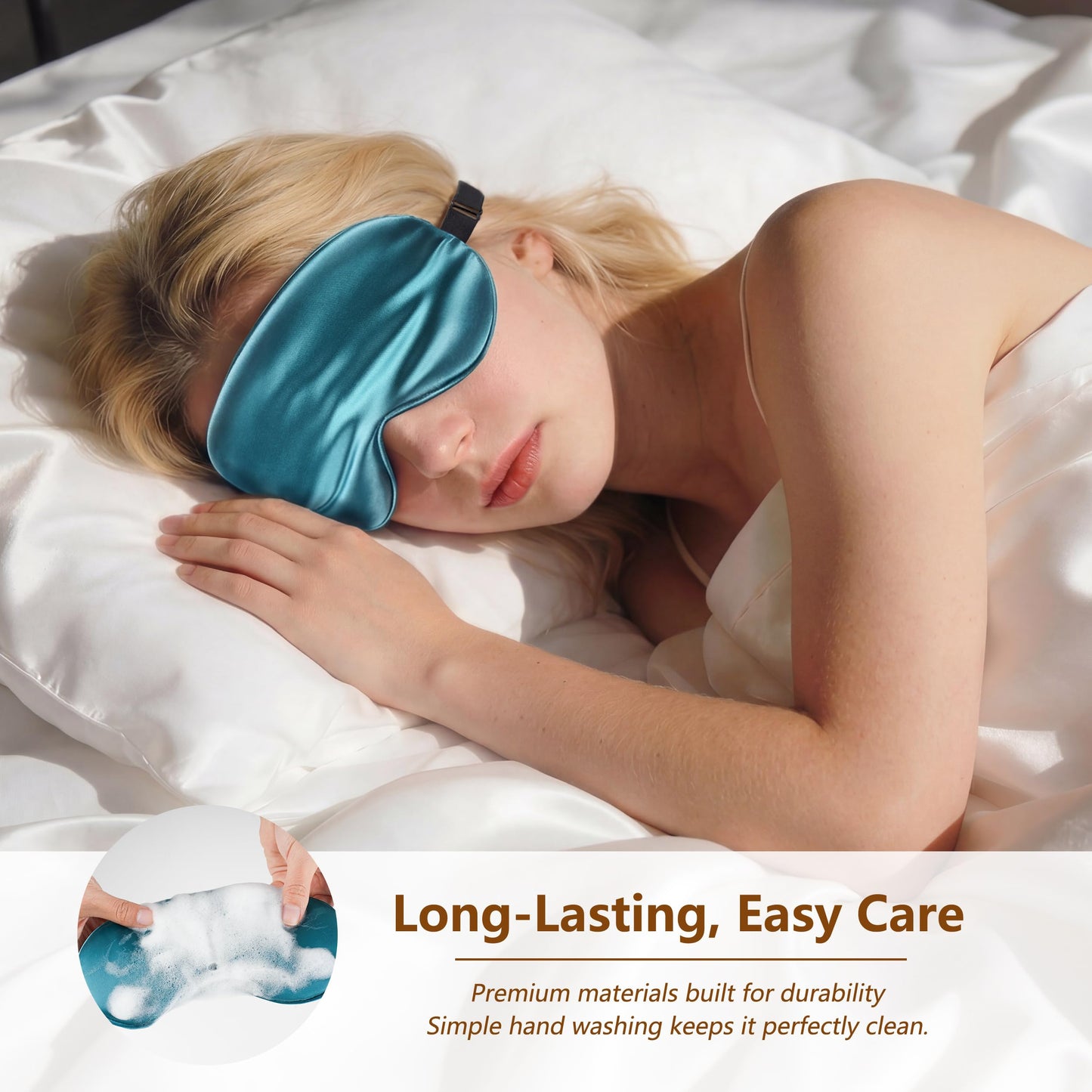Loomluxe Sleep Mask Silk Eye Mask for Men Sleeping Mask, Adjustable Elastic Strap for Night Shading Sleep Mask, Soft and Comfortable for Both Men and Women (Peacock Blue)