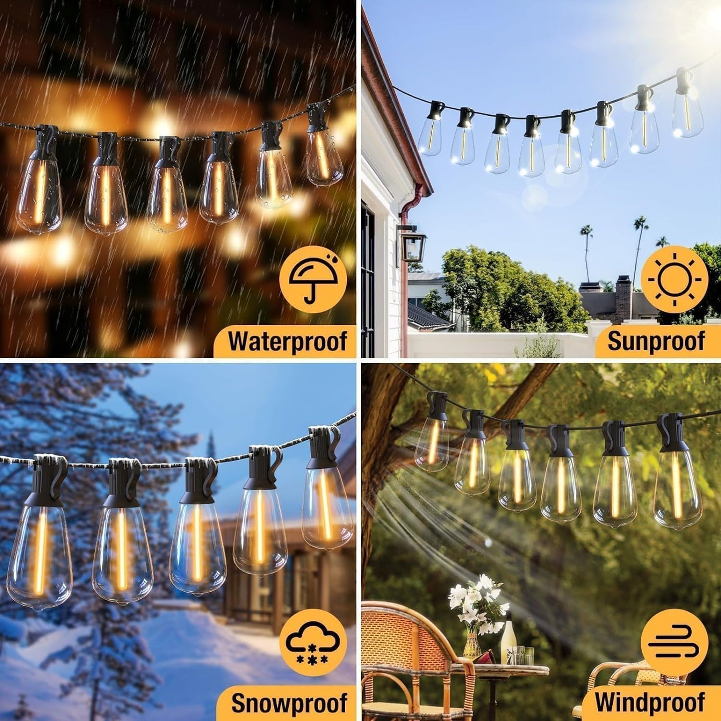 Litogo 42Ft Led Outdoor String Lights, Waterproof Warm White Patio Lights With St38 Vintage Edison Bulbs, Model Lg01Zz01
