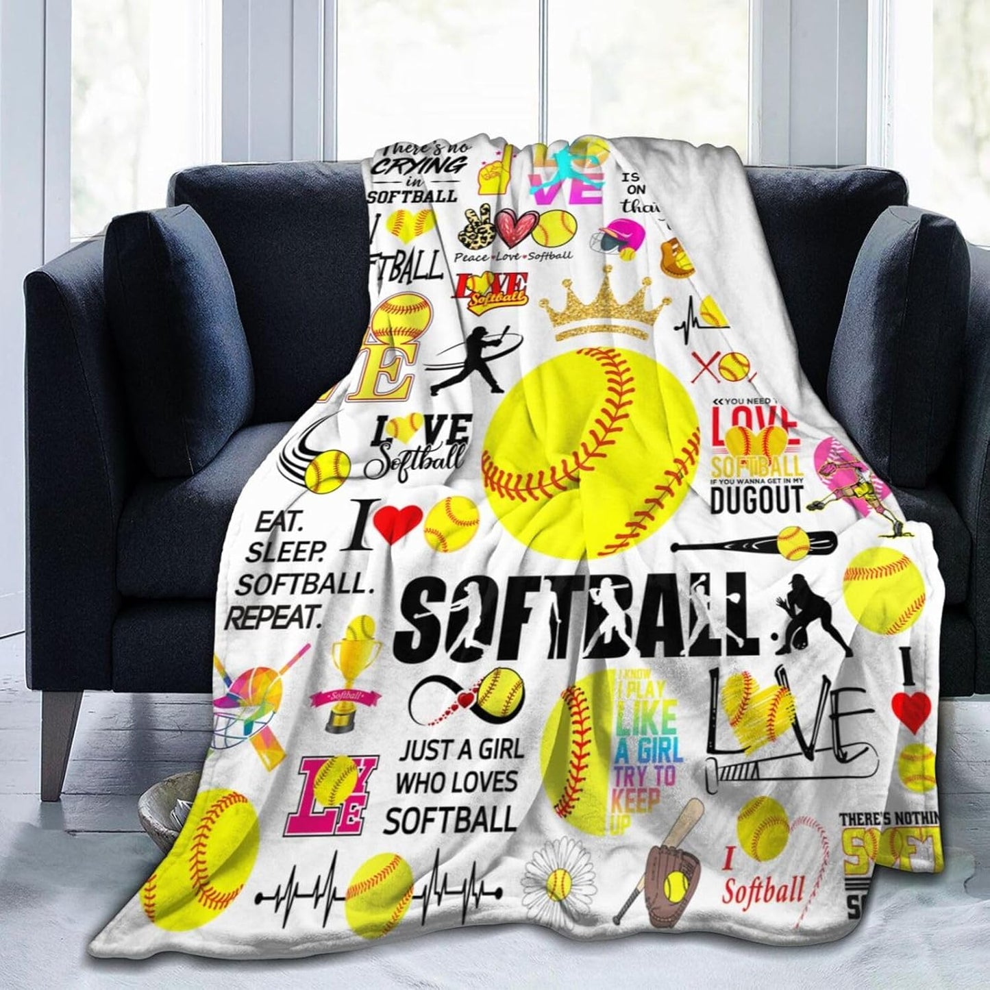 Softball Blanket Soft Cozy Flannel Throw Blankets Bedding Softball Lovers Merch Gifts for Boys Girls Women Adults Gifts 60"X50"