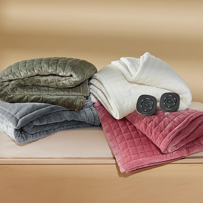 Bedsure Electric Blanket Queen Size - Dual Control Heated Weighted Blanket Queen with 10 Heat Settings, Fast Heating with 10 Time Settings (84x90 inches, Olive Green)