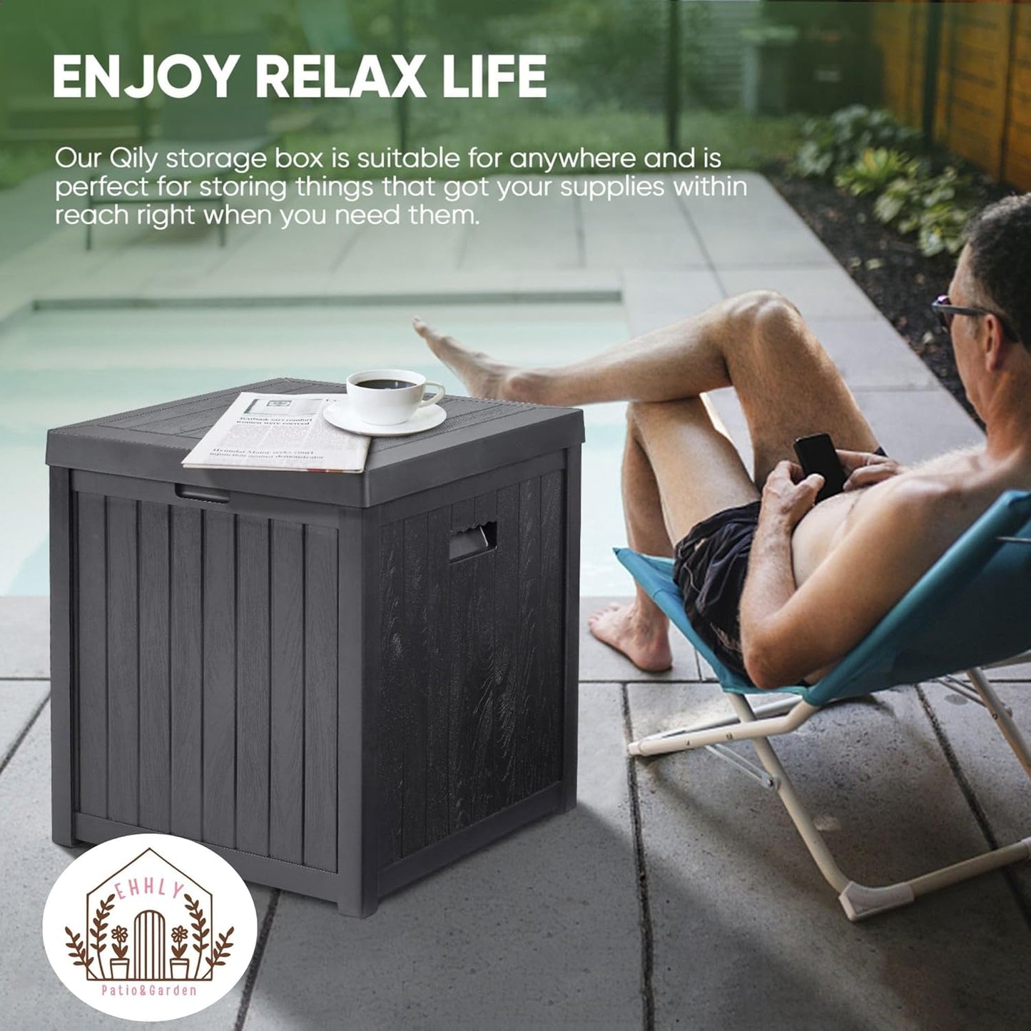 Deck Box, 51 Gallon Package Bin Delivery Box for Outside Front Porch, Small Patio Outdoor Storage Boxes Waterproof, UV Resistant Plastic Resin Pool Storage Bins with lids, Grey