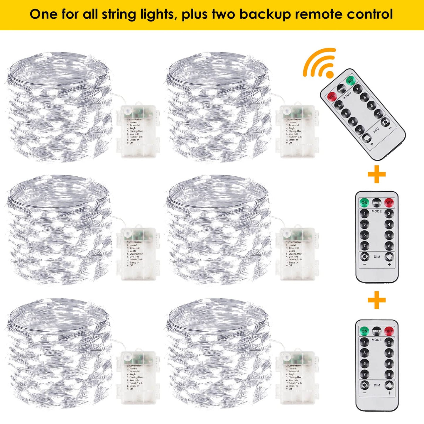Albelt 100 LED Fairy Lights, 33FT Battery Operated, Waterproof, Timer & 8 Modes, 6 Pack, Cool White, Model Sliver100