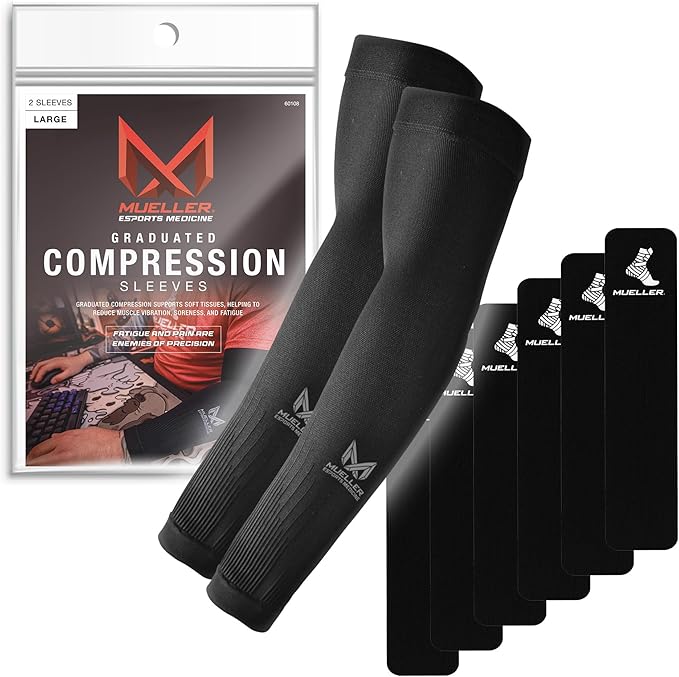 MUELLER Esports Medicine True Graduated Compression Gaming Arm Sleeves for Men and Women, 1 Pair (2 Arm Sleeves), Fits Lef...