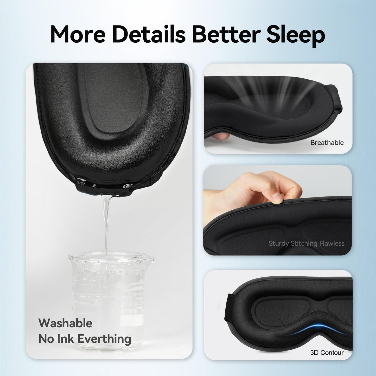 Blackout Sleep Mask for Men & Women: Weighted 3D Contoured Night Eye Cover, Zero Pressure Adjustable Strap & Breathable Fabric, Airplane Travel, Road Trips, Students,Meditation & Yoga Essentials,Black