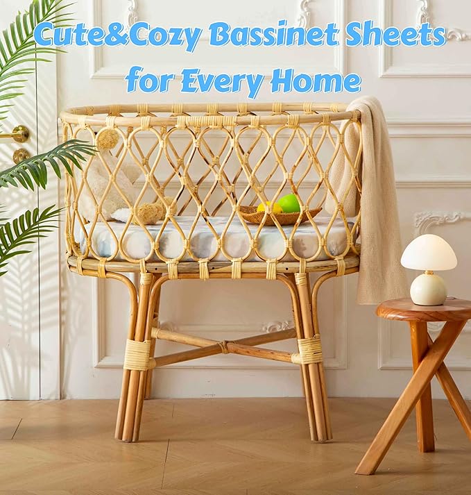 SDY Ink Soft Bassinet Sheets,Microfiber Jersey Bassinet Fitted Sheets for Boys Girls Set 2 Pack,for Rectangle, Round, Oval, Hourglass Mattress