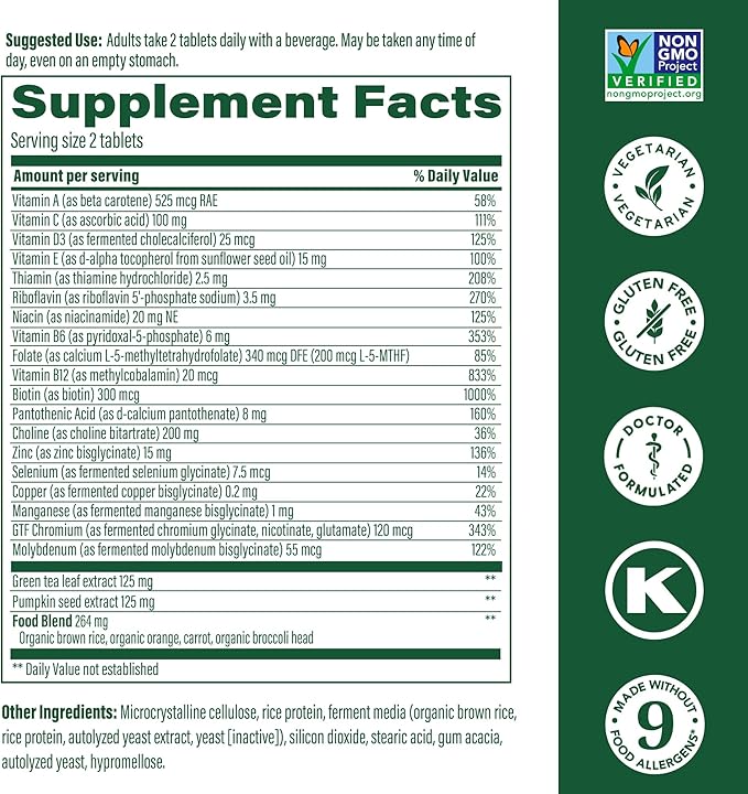 MegaFood Men's 55+ Advanced Multivitamin for Men - Doctor-Formulated -Choline, Vitamin D, Vitamin B12 – Plus Real Food – Brain Health Supplement for Adults & Immune Support - 60 Tabs (30 Servings)