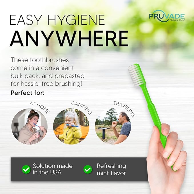 100 Pack Disposable Toothbrushes with Toothpaste Built In | Mint Prepasted Toothbrushes Individually Wrapped - Blue Single Use Waterless Toothbrush with Soft Bristles for Work, Camping, Travel