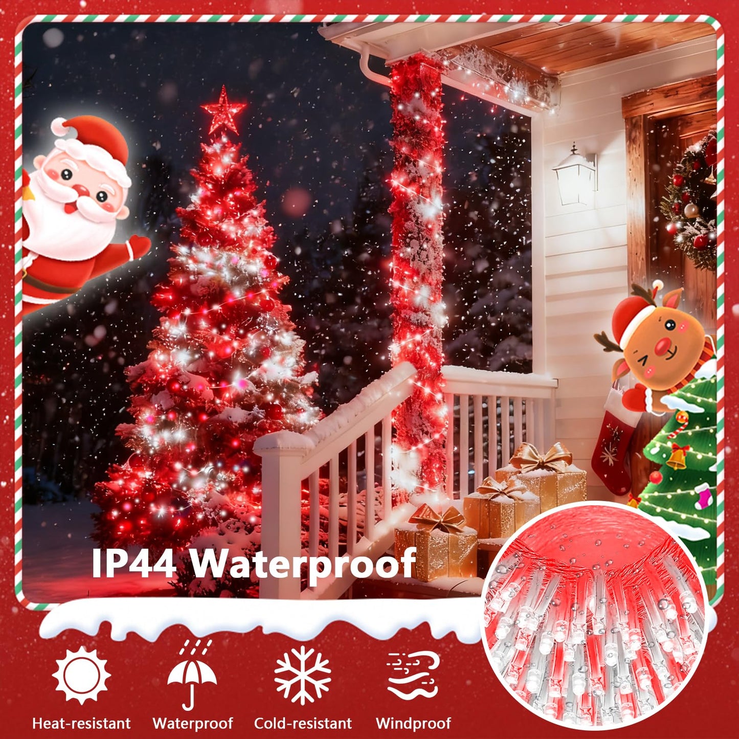 88Ft 240Led Extra-Long Connectable String Lights Indoor Outdoor Clear Wire  Red&White Christmas String Lights  Plug In Twinkle Fairy Light With Timer For Wedding Patio Tree Yard Christmas Decorations