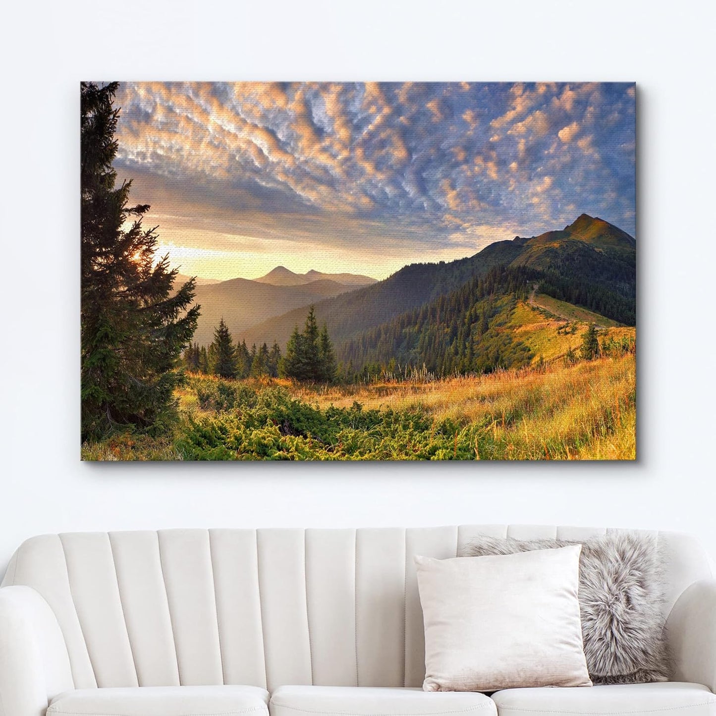wall26 Canvas Print Wall Art Sunset Over The Golden Mountain Forest Landscape Nature Wilderness Photography Realism Rustic Scenic Colorful Green Ultra for Living Room, Bedroom, Office - 12"x18"