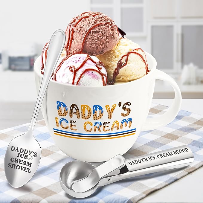 Christmas Daddy Gifts, Gifts for Dad from Daughter Birthday, Daddy's Ice Cream Bowl Scoop Shovel Spoon Set, DadIce Cream Gift from Son Daughter, Ideal Xmas Birthday Father's Day Gift for Him
