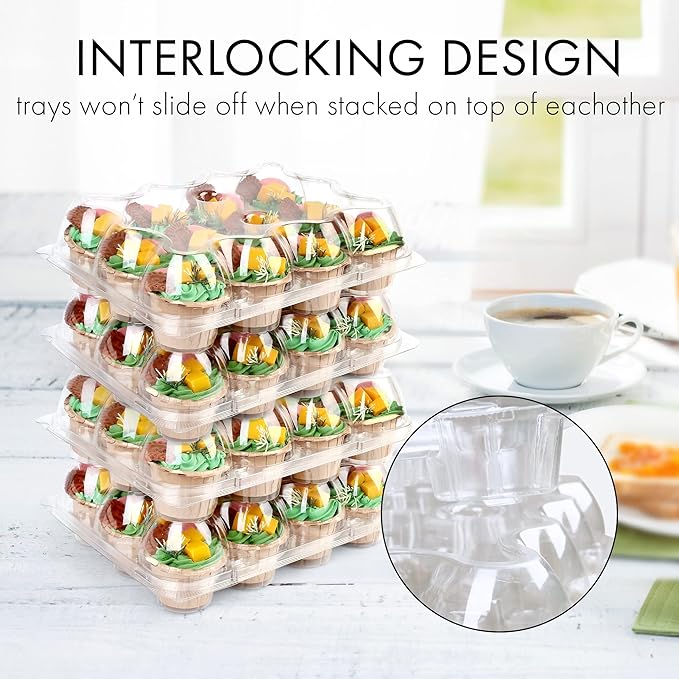 LotFancy Cupcake Containers 12 Count, 5 Sets, Plastic Stackable Cupcake Boxes, Disposable Muffin Holder with Detachable Tall Dome Lid, BPA Free, Clear Cupcake Carrier, Standard Size