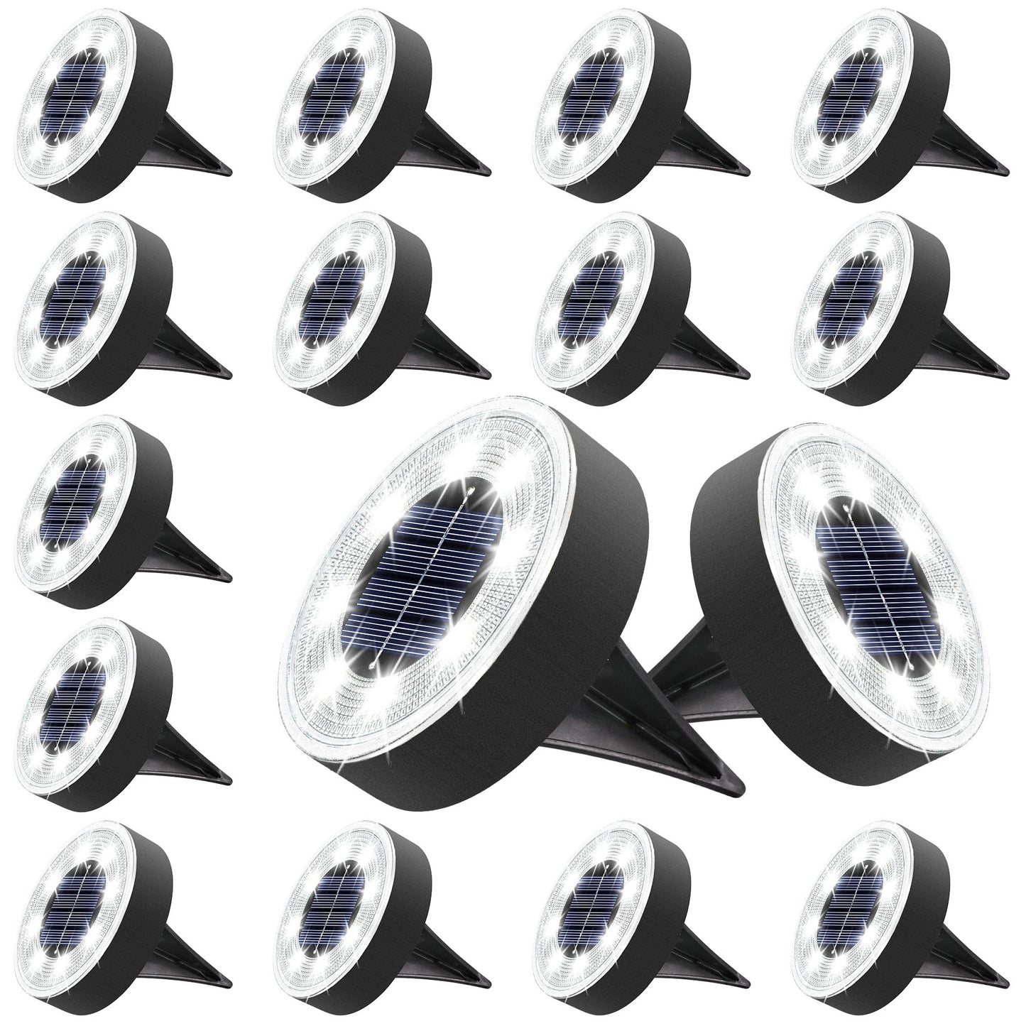 Joomer Solar Ground Lights, 16 Pack, 8 LED, IP68 Waterproof Disc Light, Outdoor Landscape Lighting, White