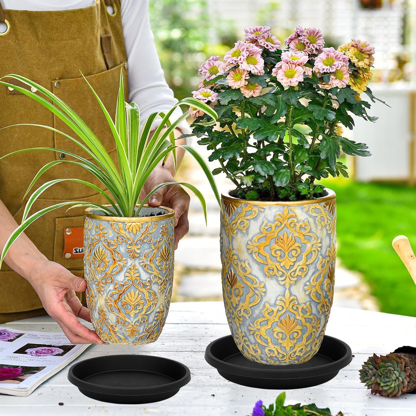 4 Pack Plant Saucer 16 Inch, Durable Large Deep Plastic Plant Trays for Pots, Plant Water Catcher Tray for Plants, Flower Pot Saucers, Plant Saucers for Indoors Outdoor