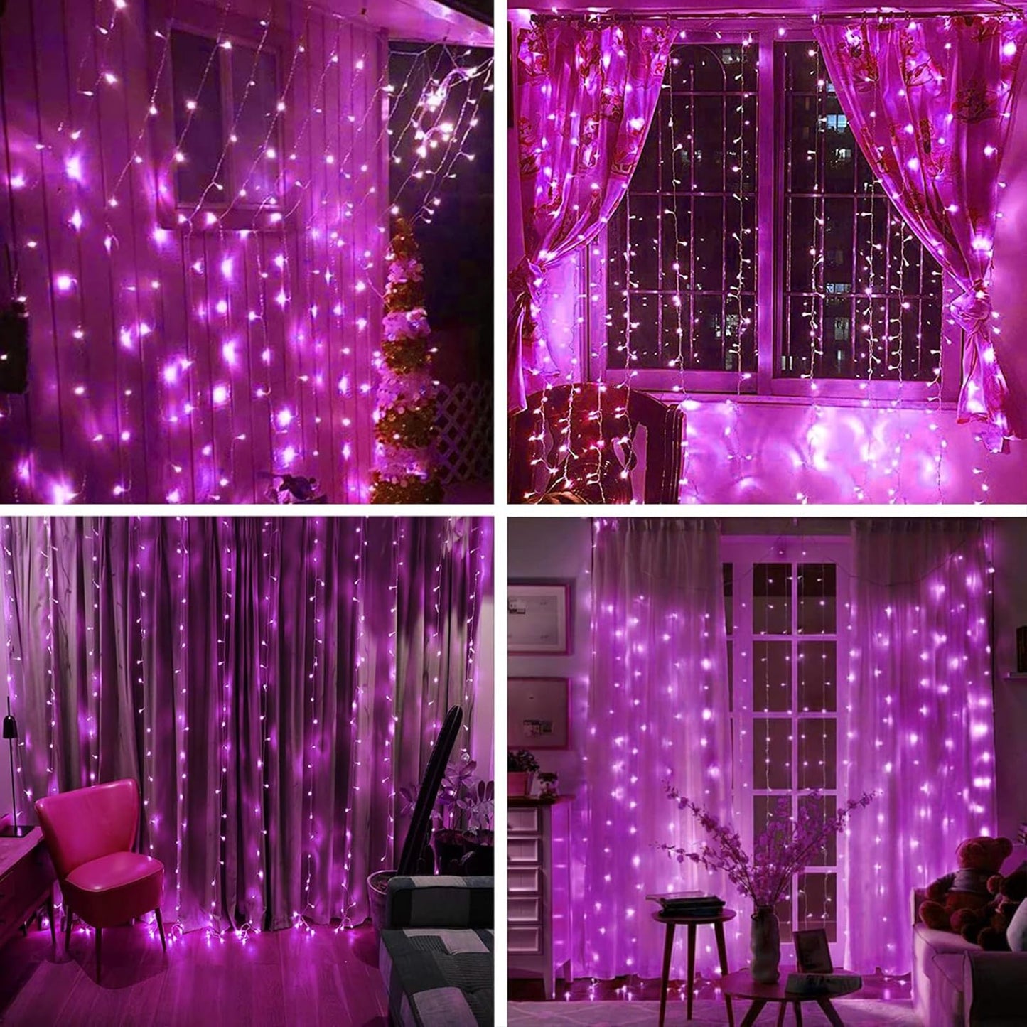 Xinxianlian 300Led Solar Curtain Lights, Waterproof Pink Twinkle Lights For Indoor/Outdoor Use, 8 Modes, Perfect For Home & Garden Decor