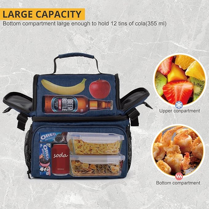 ATRIPACK 2 Compartment Lunch Bag for Men Adult, Tactical Lunch Box Leakproof Insulated Large Cooler Bag for Work with Adjustable Shoulder Strap Flag Double Layer Lunch Pail（Blue）