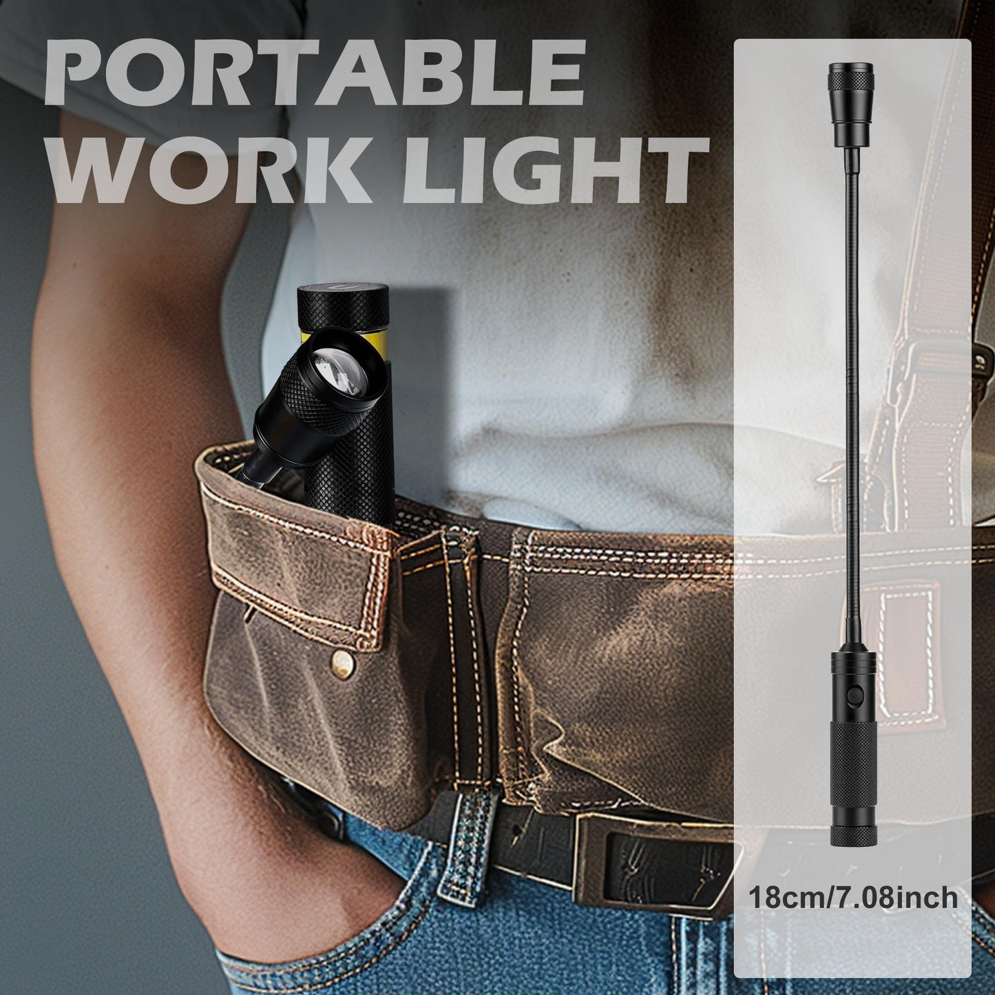 Favorlite 2 Pack LED Work Light, 500 Lumen Gooseneck Magnetic Light, Zoomable Flexible Led Flashlight, Waterproof Job Site Light for Work Bench, Auto-Repairing, Inspection, Emergency