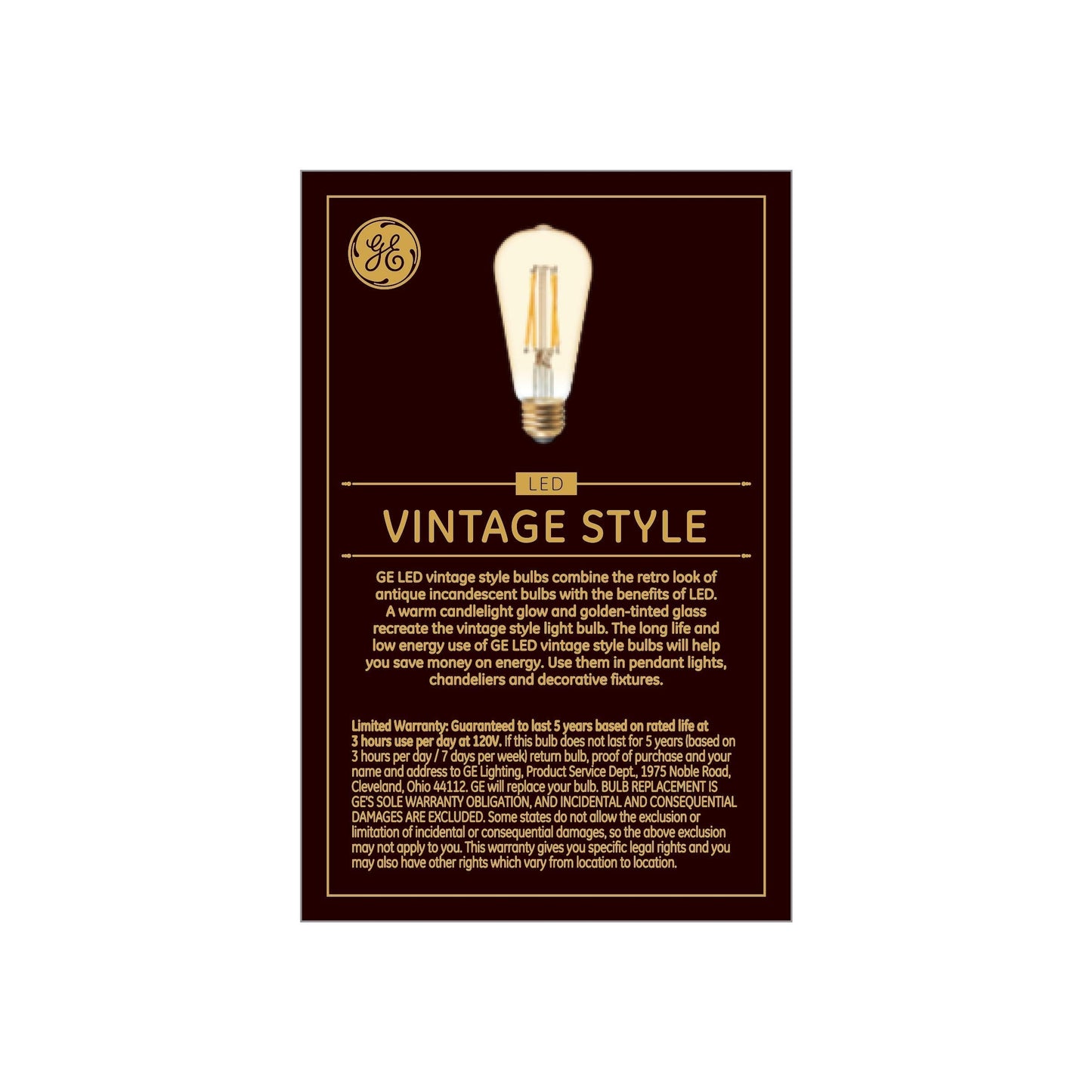 GE Vintage Edison LED Light Bulbs, 6W (60W Equivalent), Warm Candle Light, Amber Glass, Dimmable, 2 Count