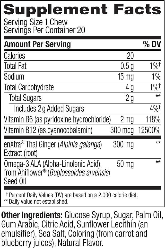 OLLY Focused Thinker Brainy Chews, Omega-3 ALA, Vitamins B6 & B12, Plus Thai Ginger Extract for Alertness, Concentration & Cognitive Performance Support, Vegetarian, Raspberry, 20 Count