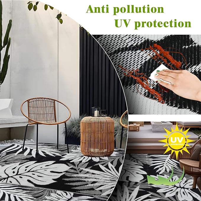 Outdoor Rug 6x9 ft Waterproof, Reversible Outdoor Plastic Straw Rug for Patios Clearance, Outdoor Area Rug Carpet RV Mat for Camping Backyard Deck Porch