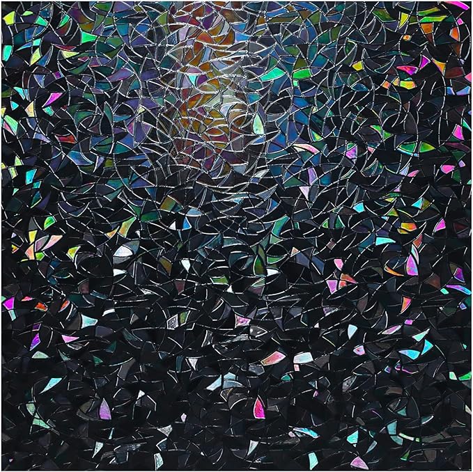 rabbitgoo Window Privacy Film Rainbow Film Decorative Window Sticker, 3D Static Stained Glass Cling Tint for Room Darkening Day Sleep, Black, 17.5 x 78.7 inches