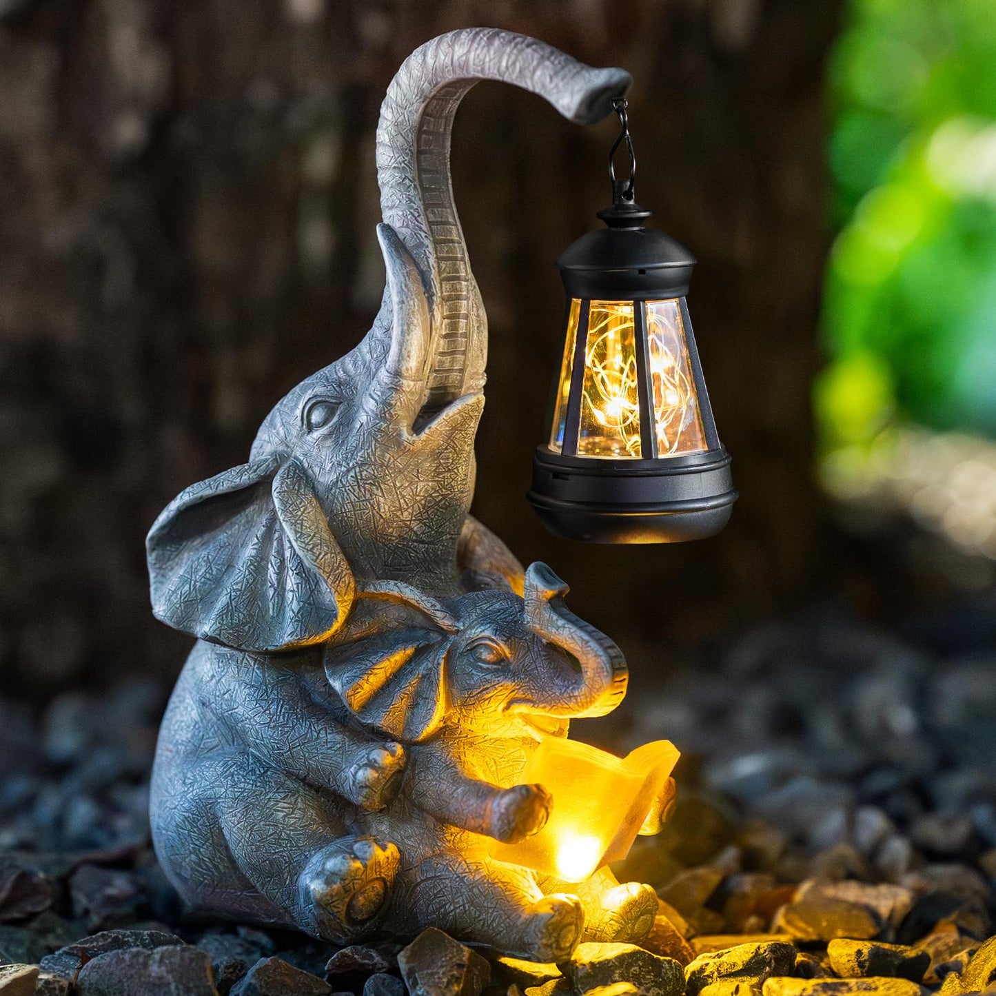 Candieslife Solar Garden Statue Lights Loving Elephants Figurine With Solar Lantern  Outdoor Yard Decorations For Patio Porch Home  Housewarming Elephant Gifts For Mom  Women