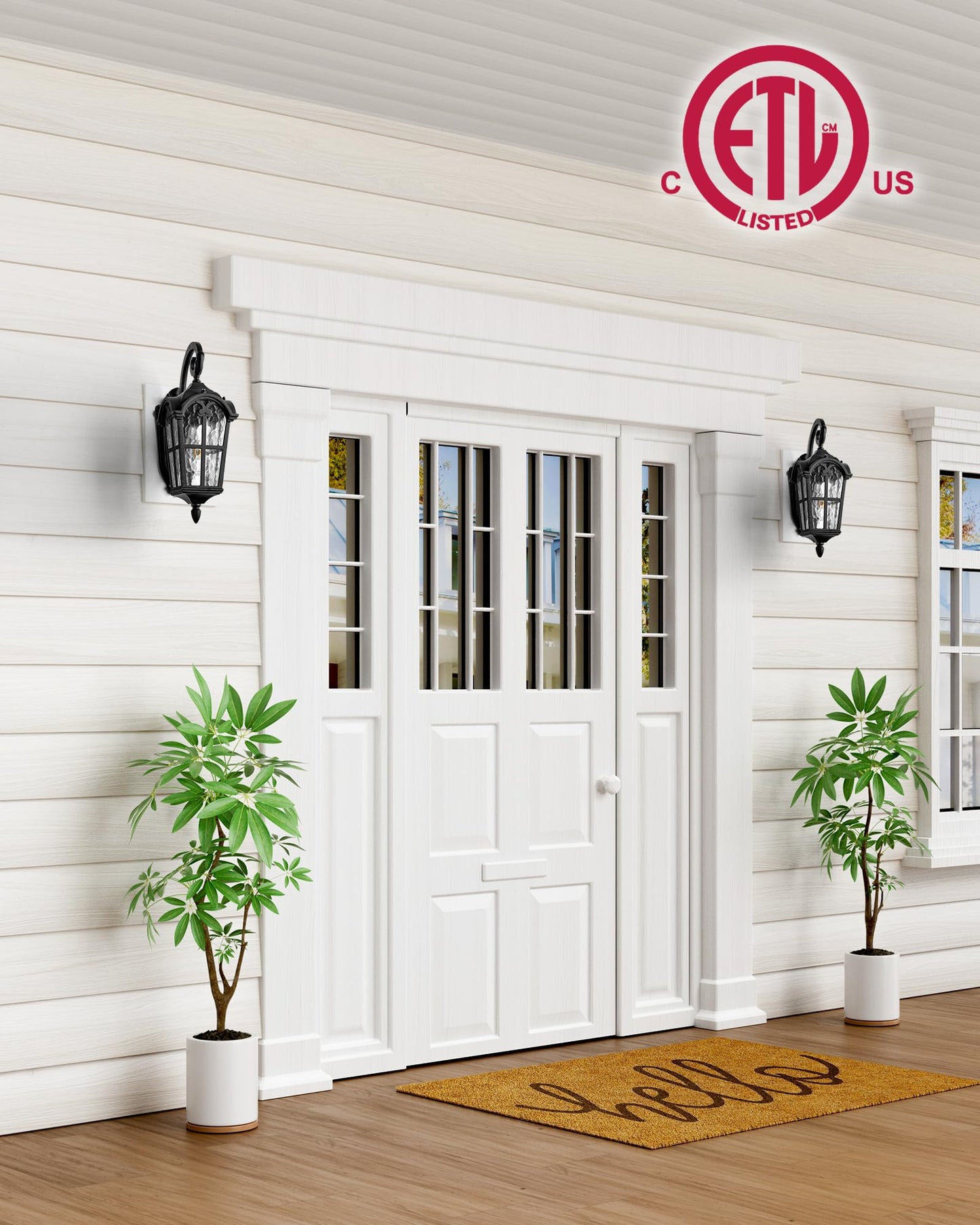 Vianis Black 2-Pack Outdoor Porch Lights  Dusk To Dawn Outdoor Lighting  Anti-Rust Waterproof Garage Light Wall Mount  Modern Patio Wall Sconce With Rippled Glass  Outside Lights For House  Entryway