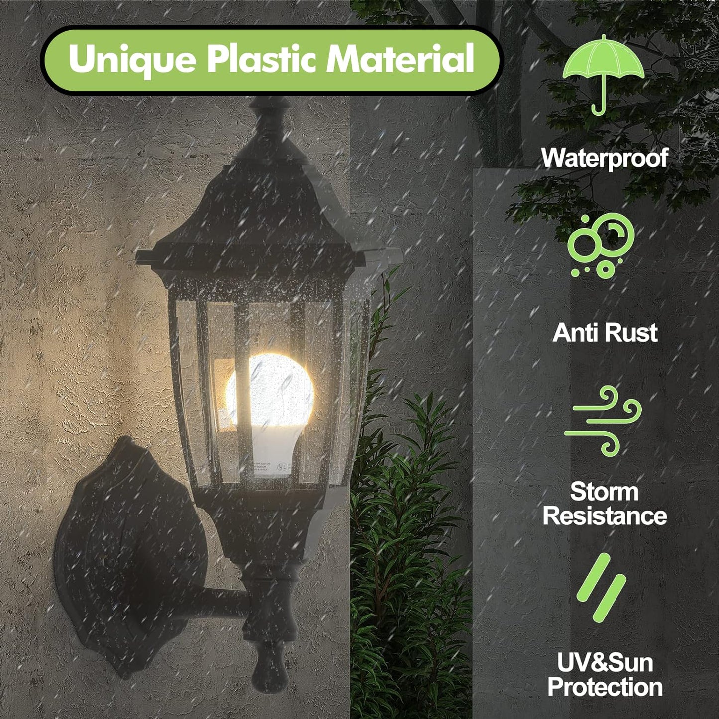 EMART Dusk to Dawn Outdoor Light Fixture, Waterproof Plastic, Black, Model EM-GL-2-PS, 2 Pack