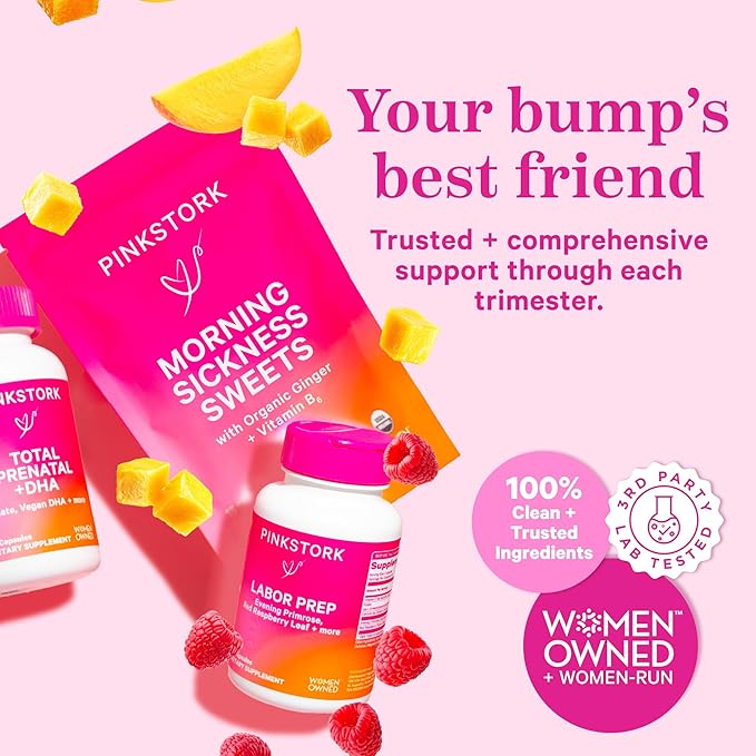 Pink Stork Prenatal Probiotics for Women with Vitamin B6 and Prebiotics - Morning Sickness, Gut Microbiome, and Immune Support - Pregnancy Probiotic - Pregnancy Must Haves, 60 Capsules