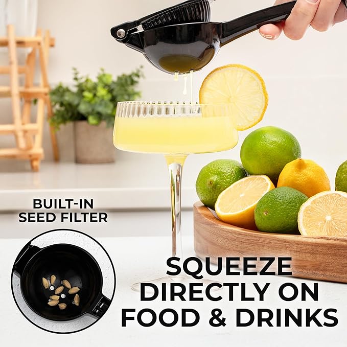 Zulay Premium Quality Metal Lemon Squeezer, Citrus Juicer, Manual Press for Extracting the Most Juice Possible - Black