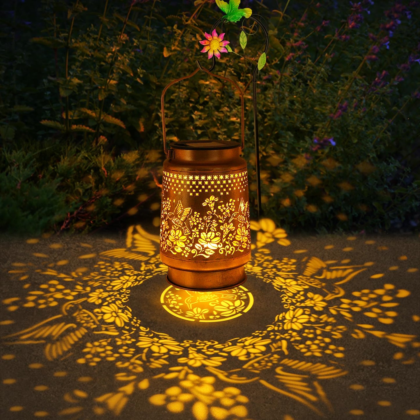 2 Pack Solar Lanterns Outdoor Hummingbird Garden Decor  Birthday Gifts For Mom Women Grandma Christmas  Waterproof Metal Hanging Solar Lights With Shepherd Hook Led Decorative Outside For Yard Patio