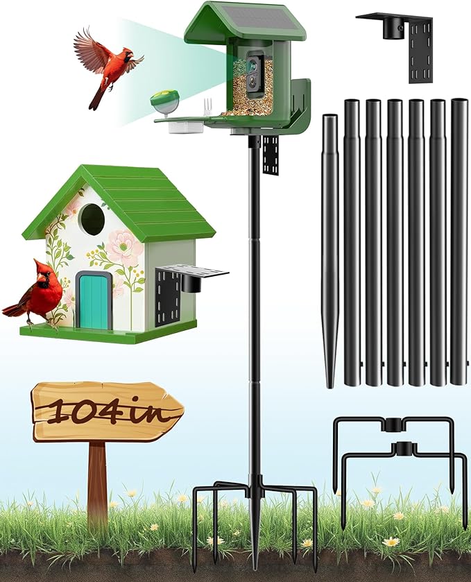 VIUBIRD Bird Feeder Pole – 104 Inch Height Bird House Pole with 1-Inch Dia Heavy Duty for Birdfeeders, Feeding Stand with ...