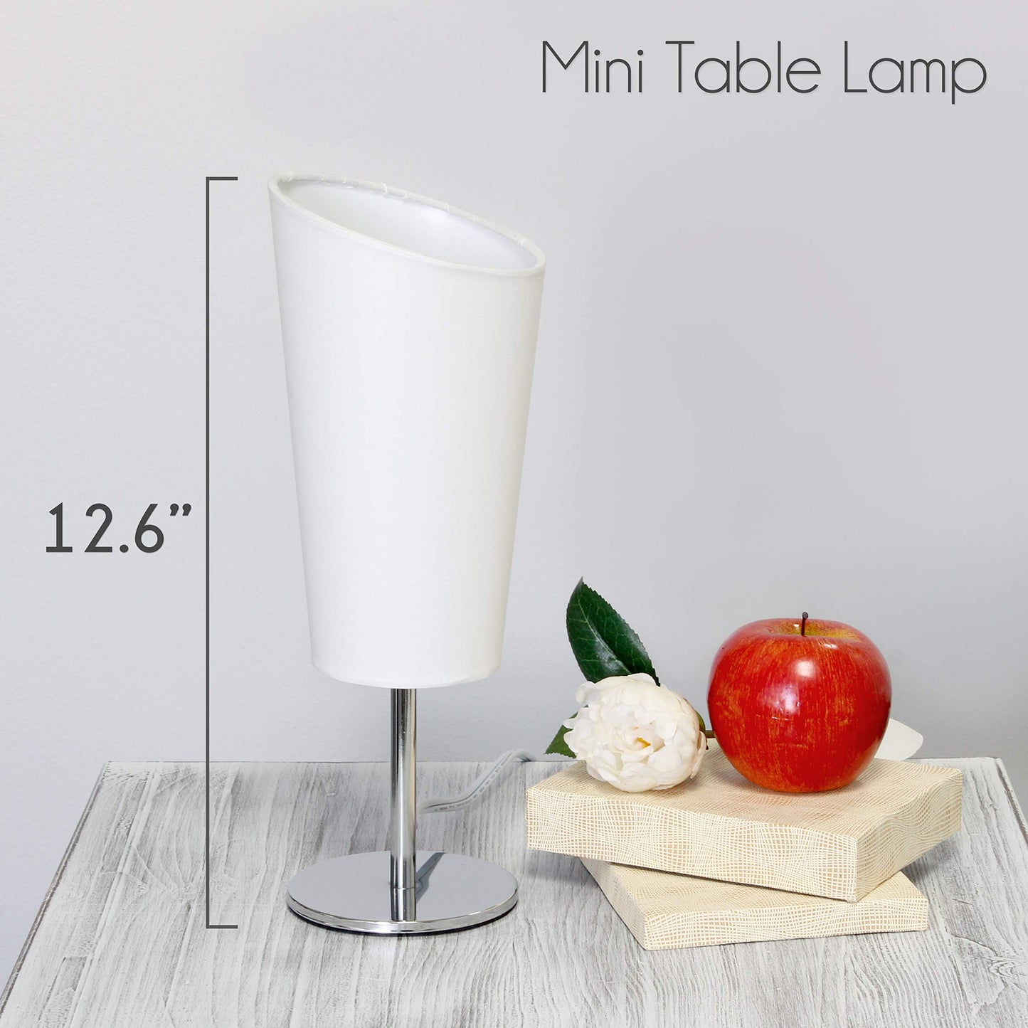 Simple Designs Lt2061-Wht Mini Table Lamp, Chrome Base, Fabric Shade, 12.6H, White