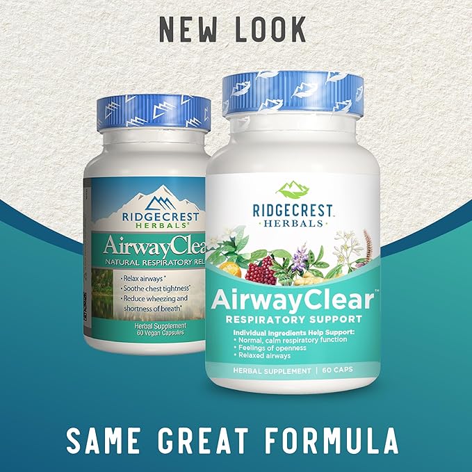 Ridgecrest Herbals AirwayClear, Lung Health and Breathing Support Supplements with Schisandra Fruit, Cassia Bark and Ginger Root, Sinus, Mucus Support, Gluten Free (60 Vegan Caps, 30 Serv)