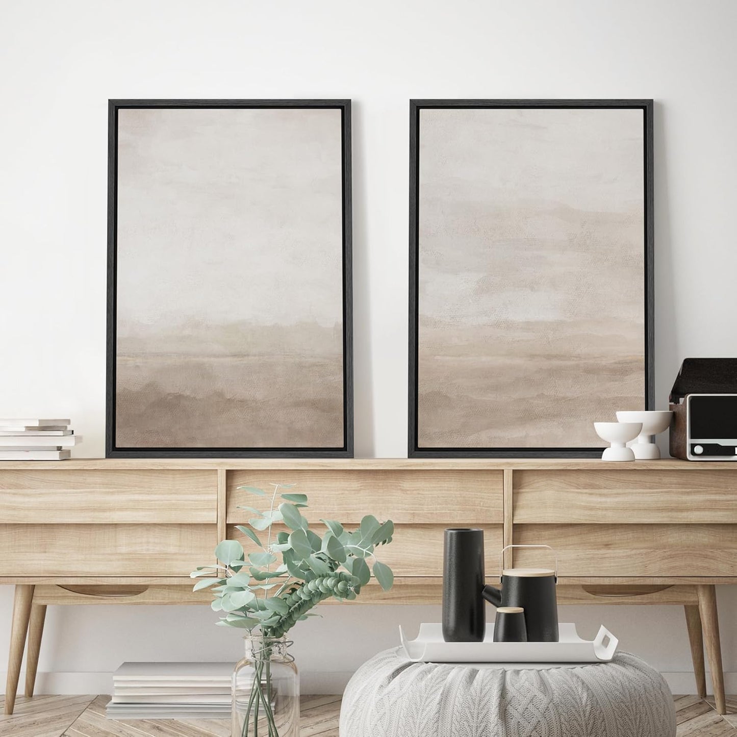 SIGNWIN Framed Canvas Print Wall Art Abstract Wave Pattern Modern Art Minimalist Neutral Decor for Living Room, Bedroom, Office - 24"x36"x2 Black