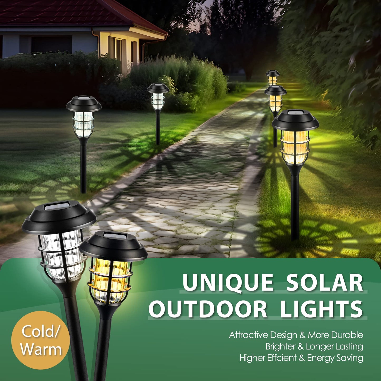 Solpex Solar Outdoor Path Lights, 8 Pack Cold White, Waterproof Landscape Lighting For Garden, Yard, Patio, Model 8348-X