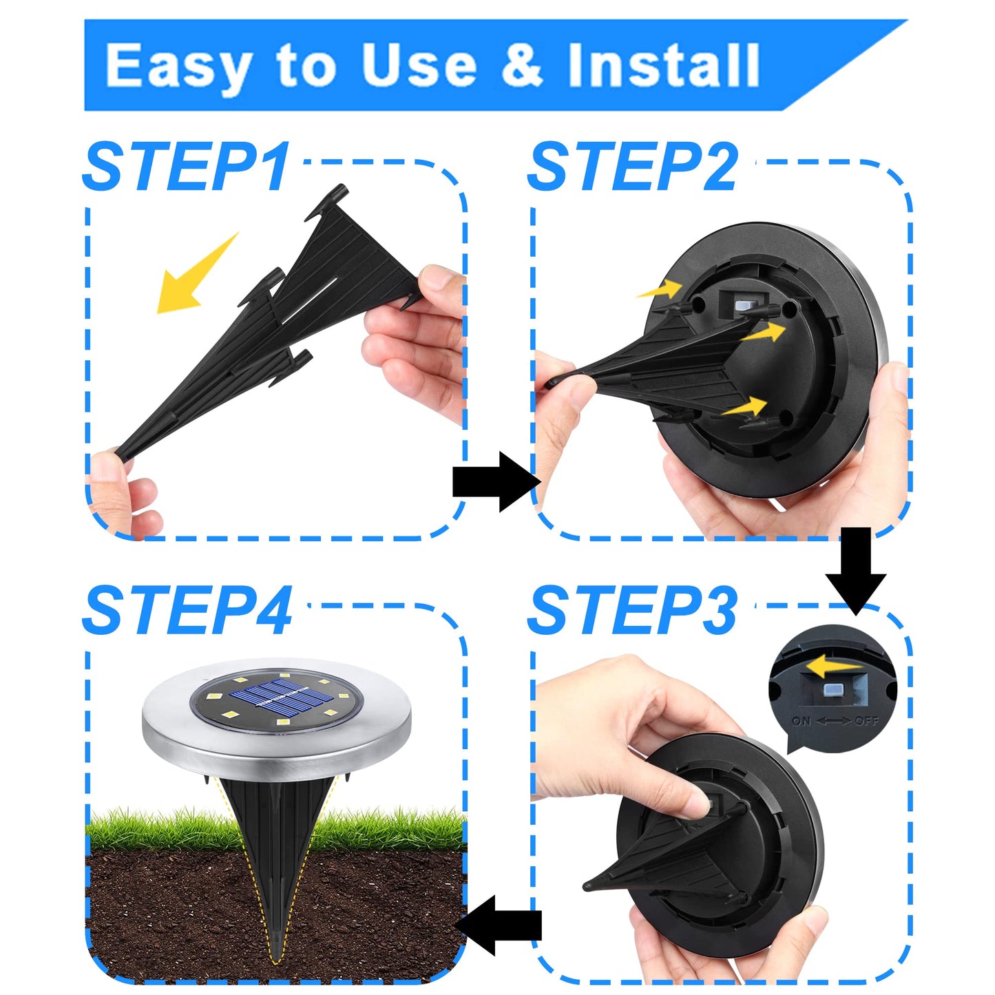 Rayolon Solar Ground Lights - Waterproof Landscape Lights, 4 Pack Warm Light For Garden, Pathway, Deck, Lawn, Patio