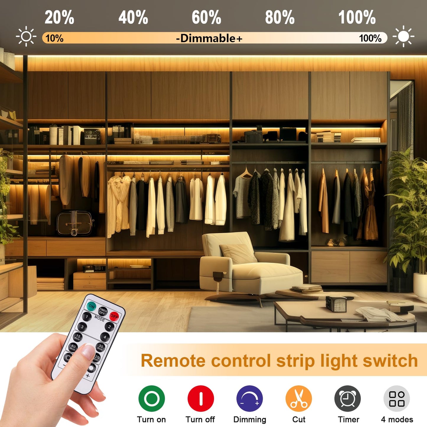 OMIKA RGB COB LED Strip Lights, 6.6FT 1152LEDs, Battery Powered, Remote Control, Dimmable, Flexible for Indoor/Outdoor Use