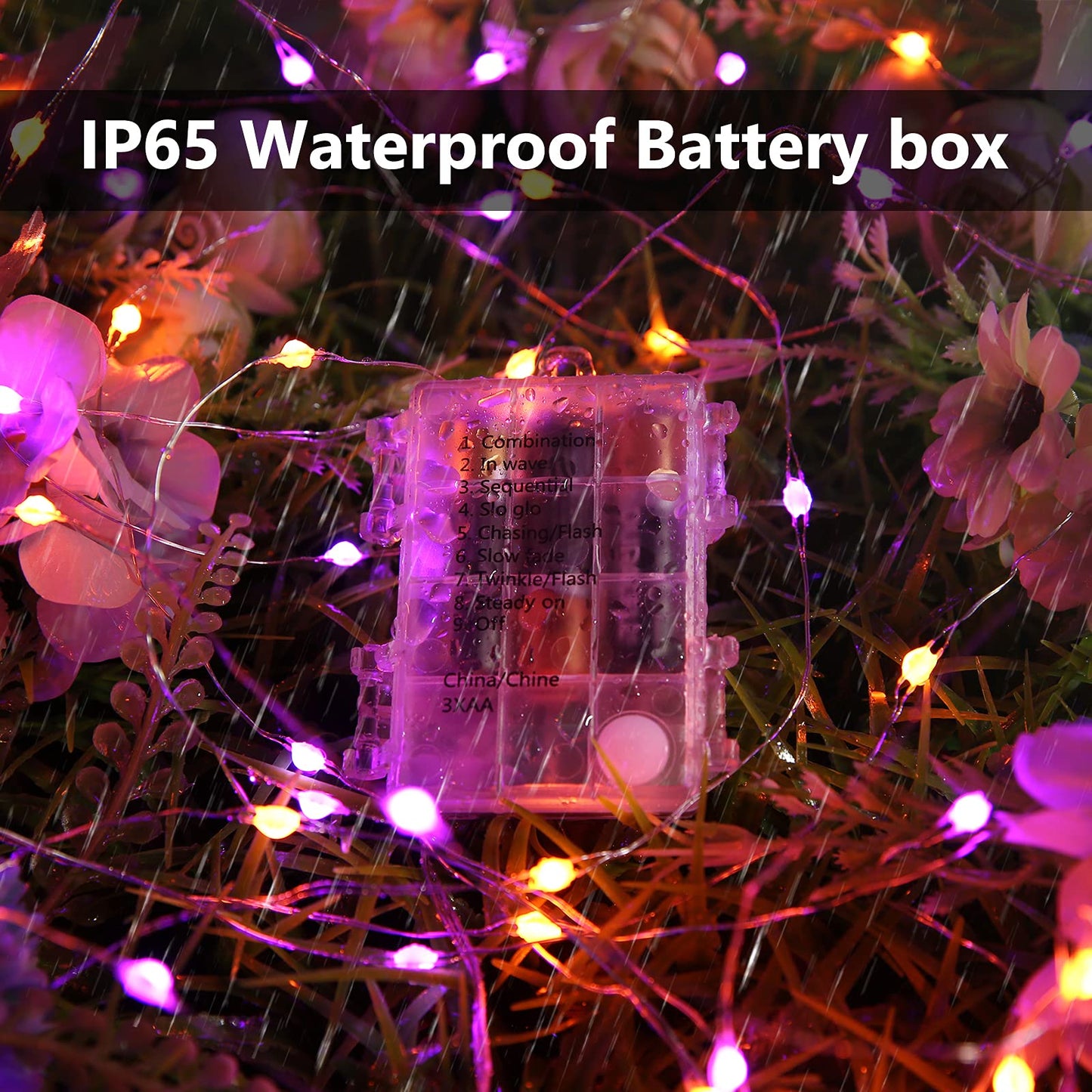 Joomer Halloween String Lights, 50 LED, 17.59ft, 8 Modes, Waterproof, Orange & Purple, Model 693cefbf-955a-488c-a272