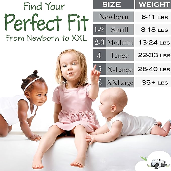 Bamboo Baby Diapers, Totally Chlorine Free for Sensitive Skin for Newborns to XXL. Hypoallergenic & Non Toxic Eco Friendlier Plant-Based Materials. TCF XL Size 5 Diapers (144 ct)